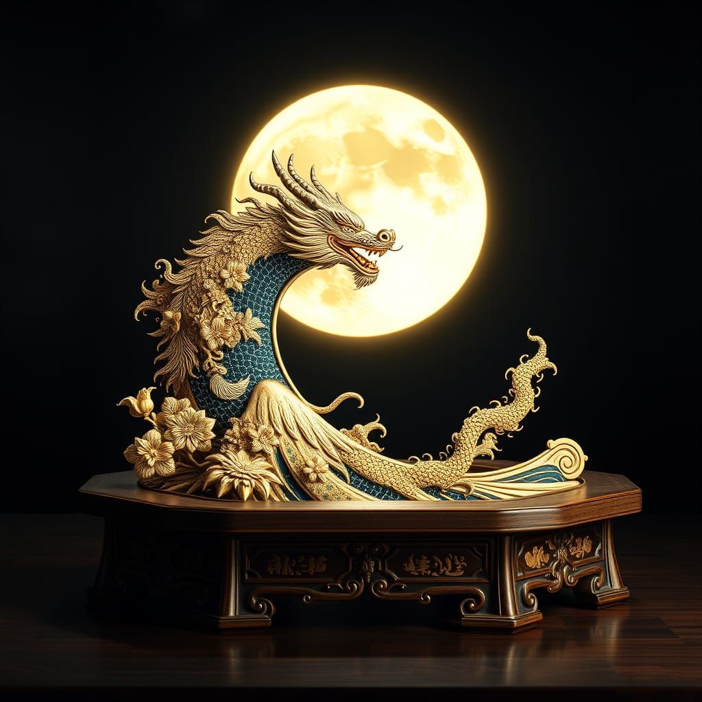 Golden Dragon Chess Piece in Mysterious, Antique Style