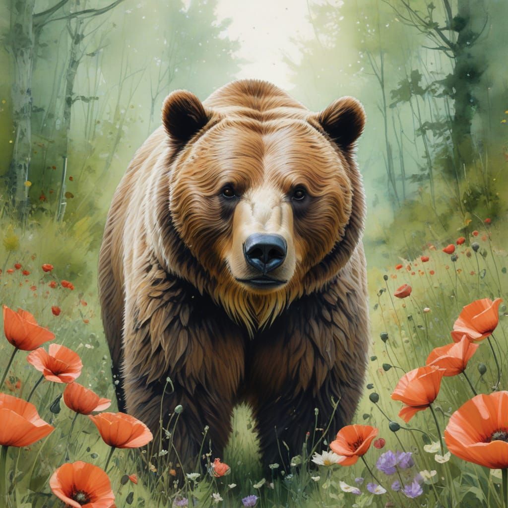 Grizzly Bear in Mystical Woodland Swale