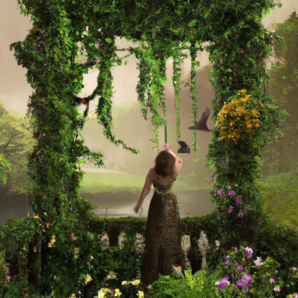 Ivy-Clad Tuscan Garden Scene in Oil Painting Style