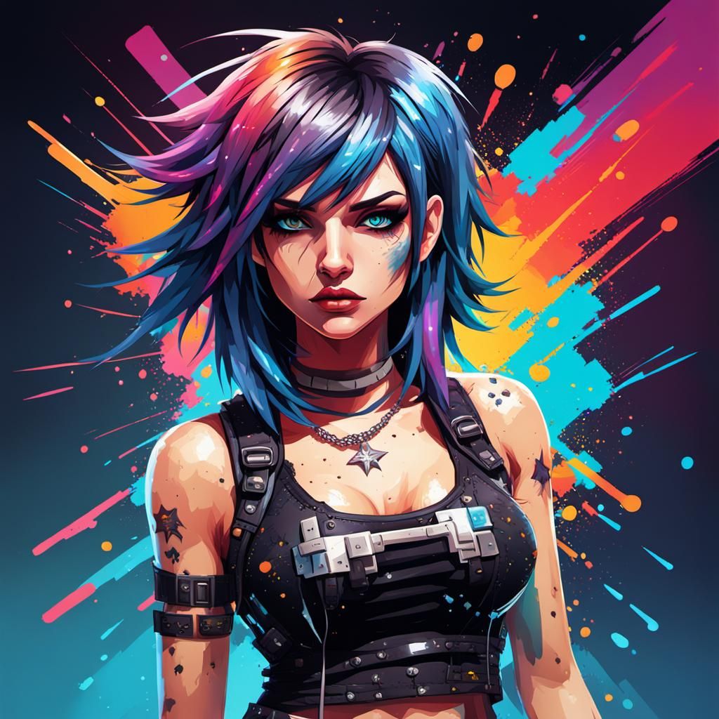 Pixelated Rockstar: Hyperrealistic Emo Girl in Video Game