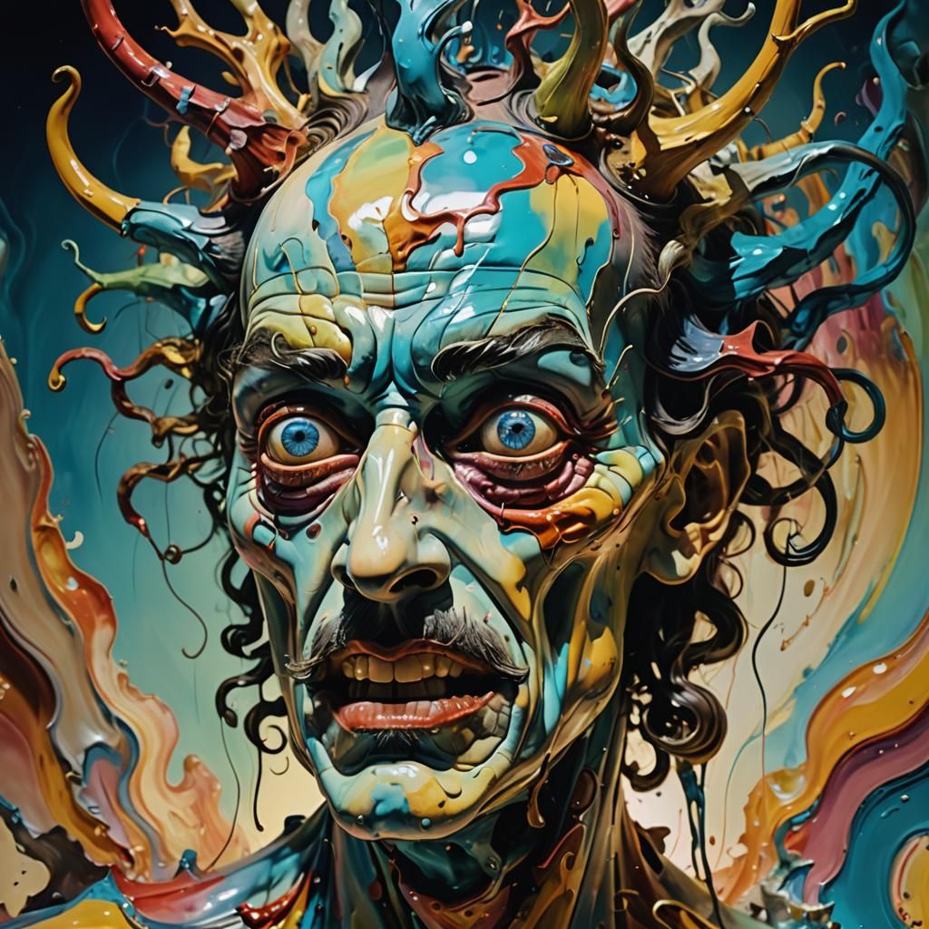Surreal Bizarre Creature's Head in Melting Colors
