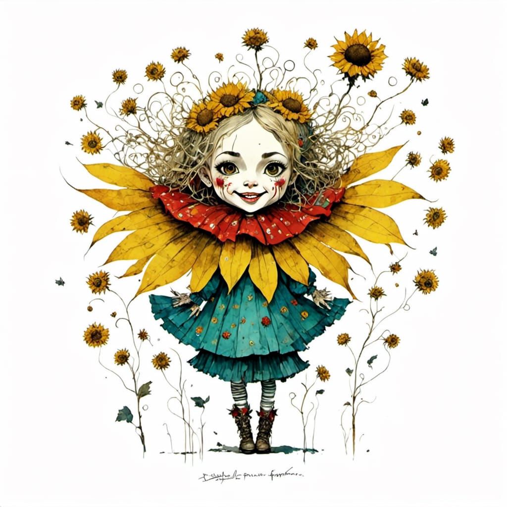 Sunflower Princess Spreading Joy in Watercolor Style