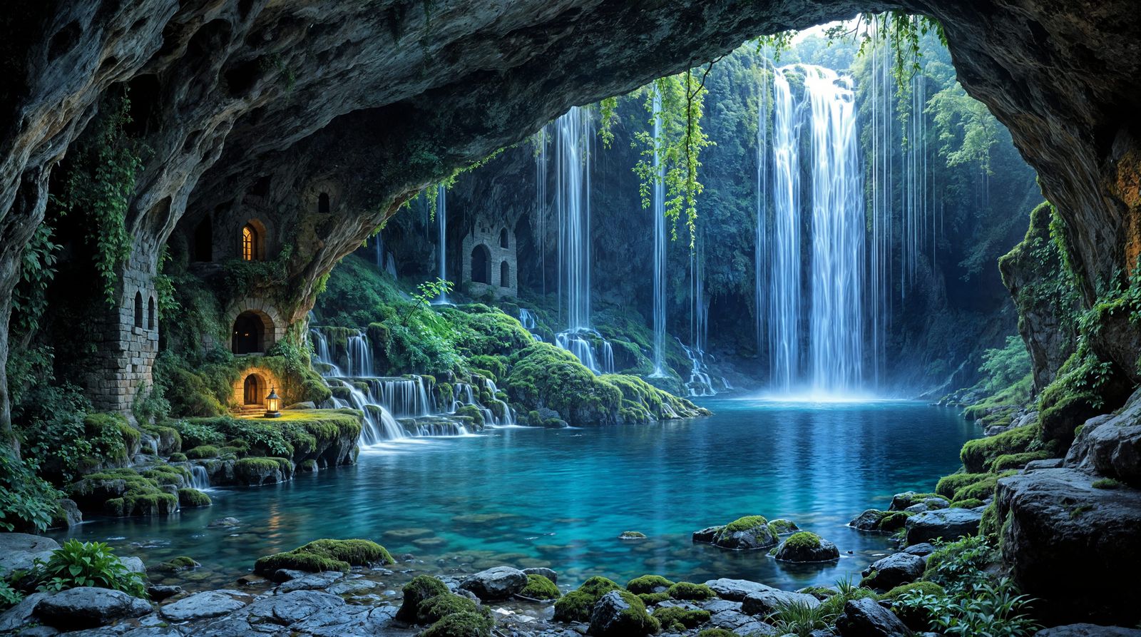 Serene Fjord Sanctuary with Ancient Ruins