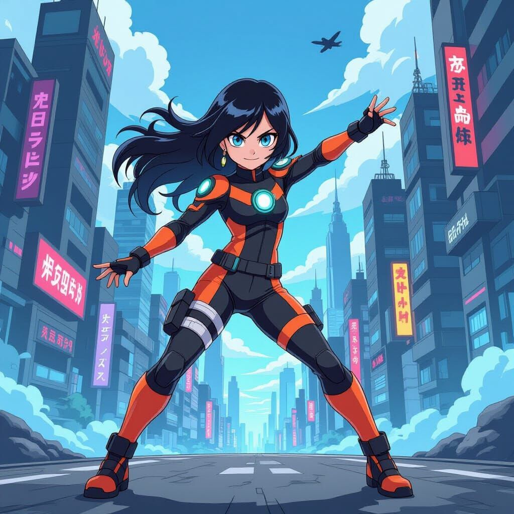 Anime Girl with Omnitrix and Nine-Tails Chakra