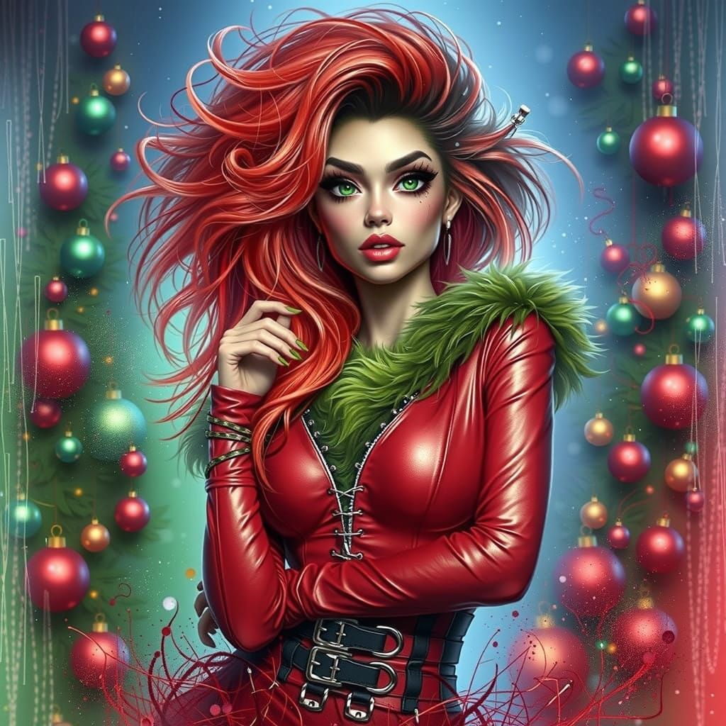 Glamorous Grinch Girl in Festive Fashion