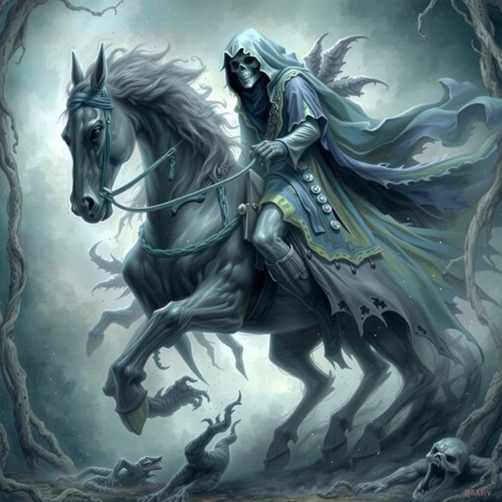 Blue Ghost Rider as Death on Horse