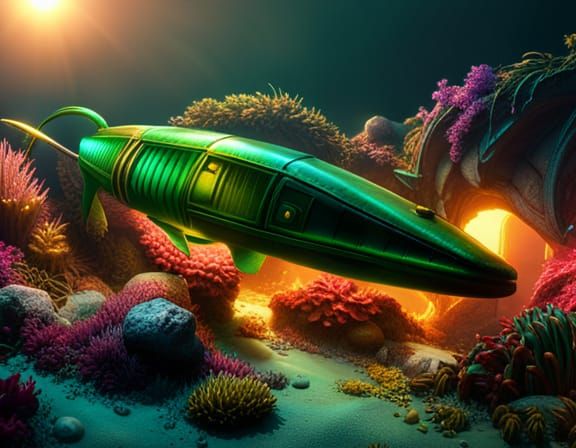 underseas underwater alien submarine, alien marine life