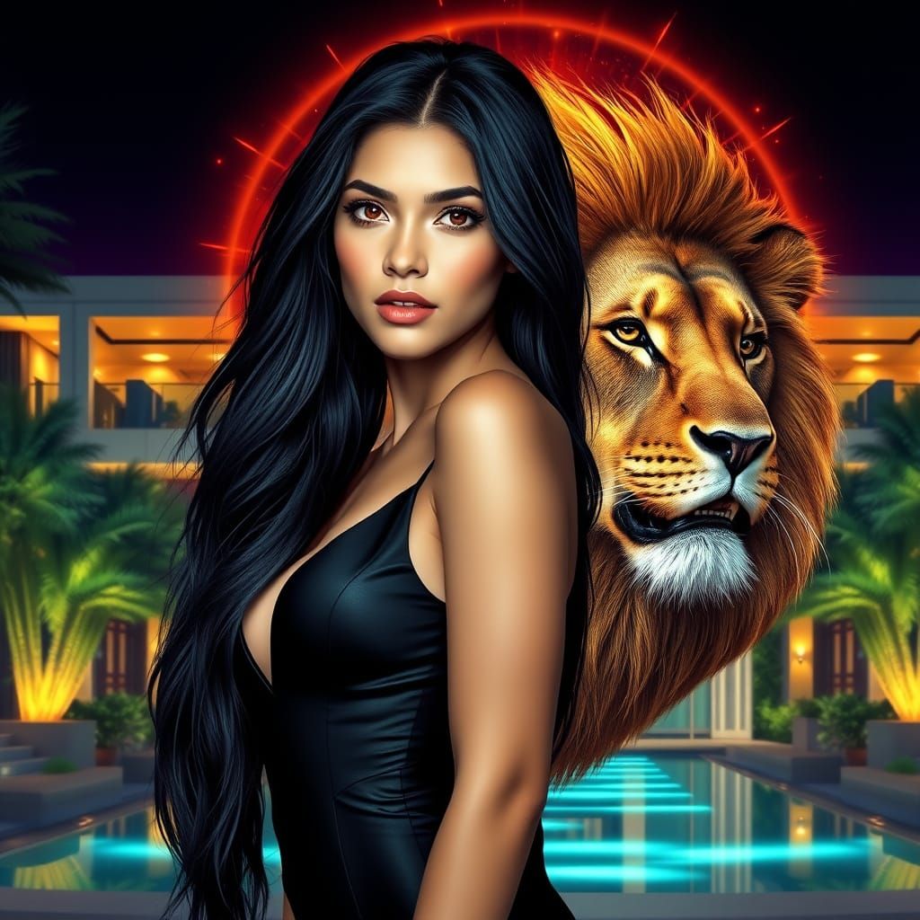 Confident Beauty Surrounded by Majesty