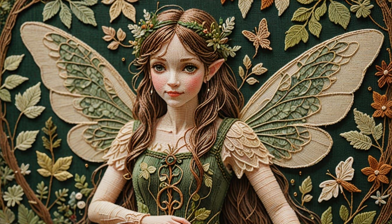 Woodland fairy in needlepoint.