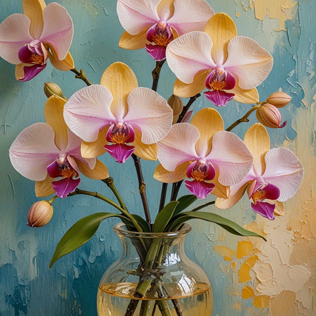 Orchids in Vase: Encaustic Impasto Painting