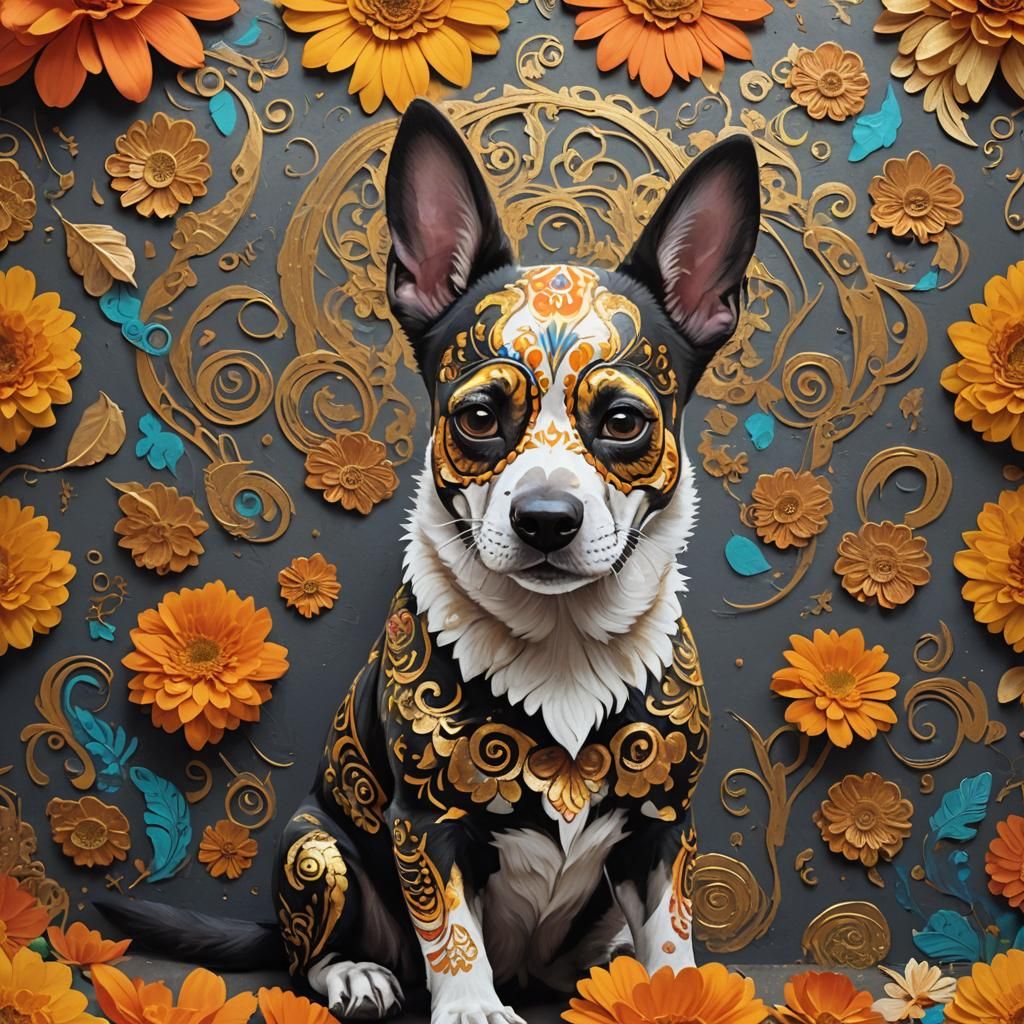 Dog in Día de los Muertos Face Paint