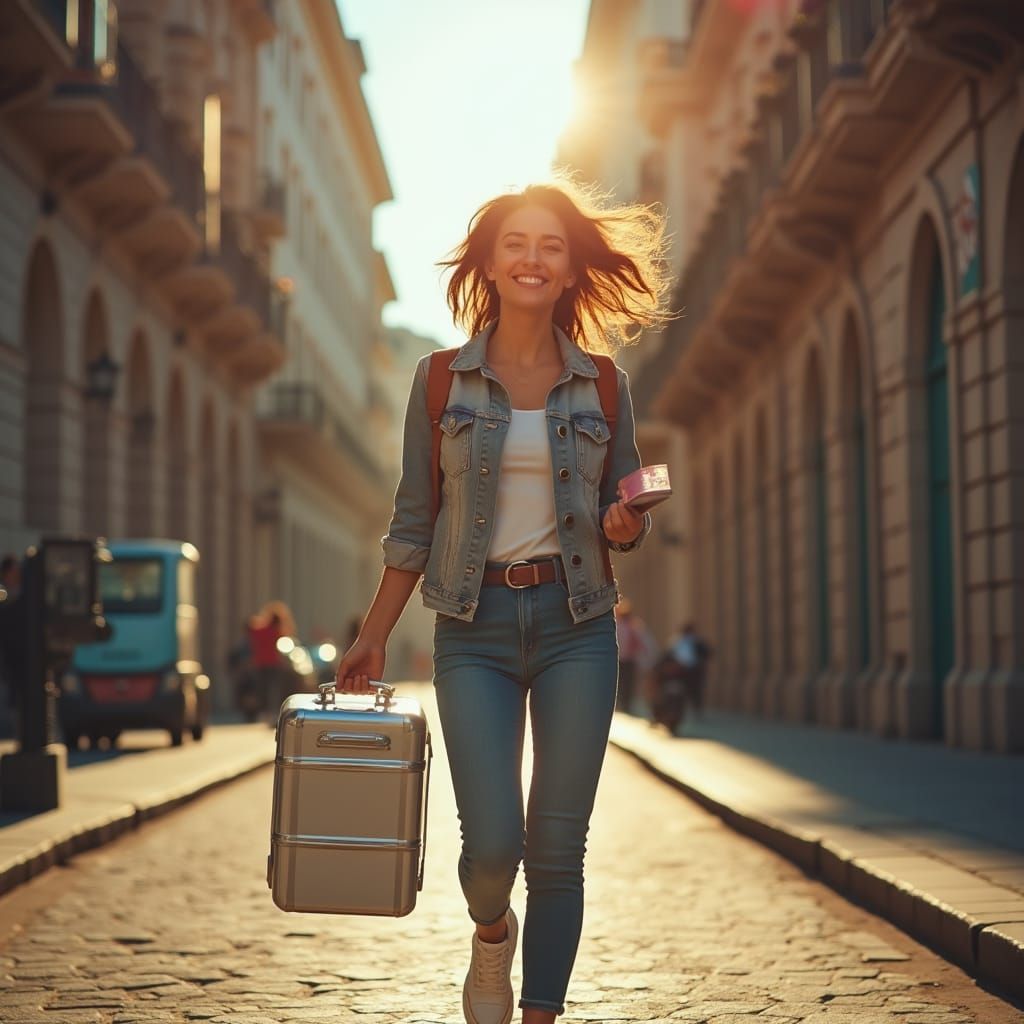 Radiant Woman Walking in City, Fantasy Concept Art