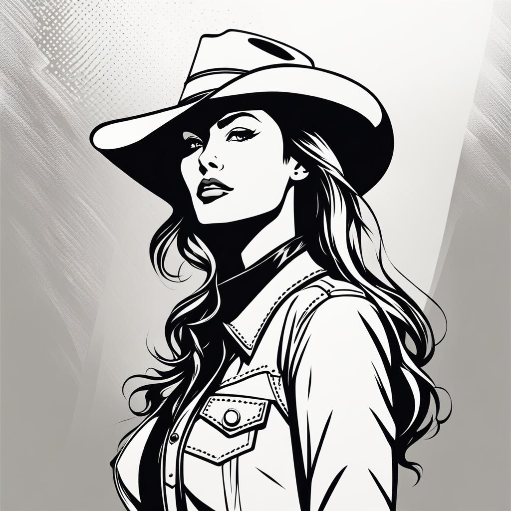 Cowgirl Silhouette in Comic Book Style