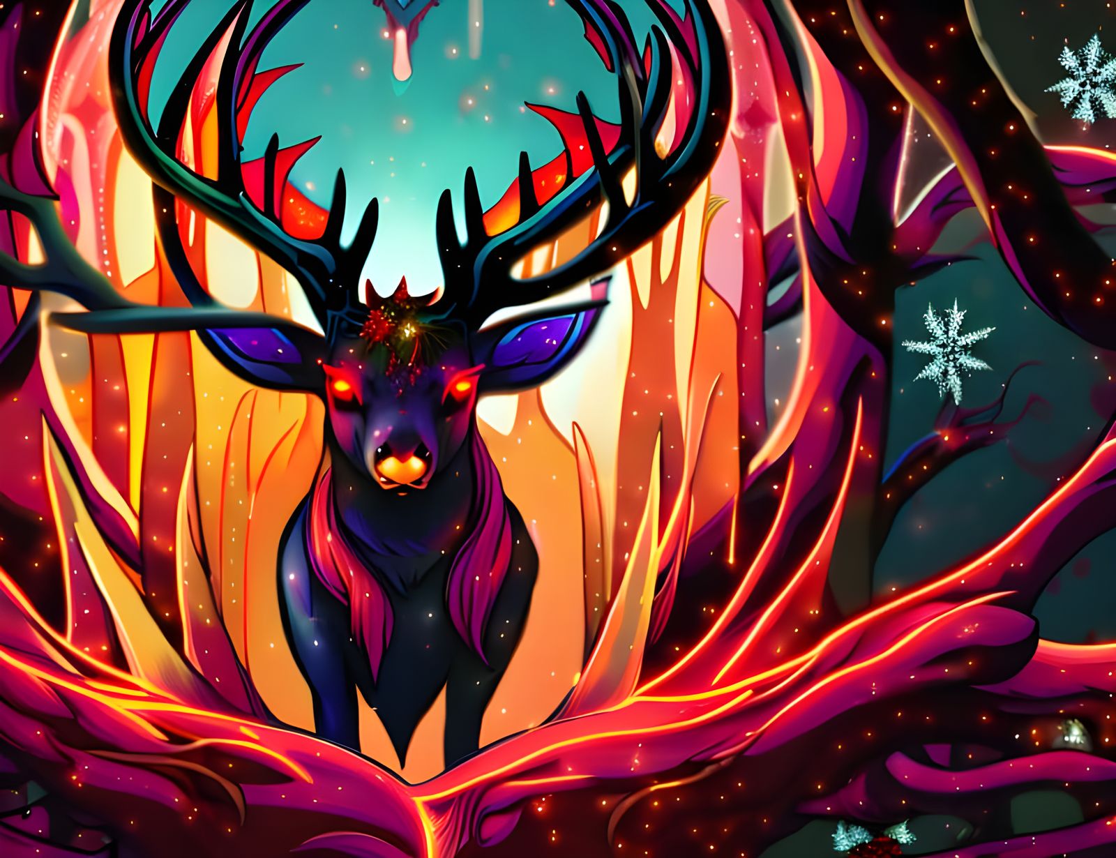 Christmas Deer Elemental Digital Artwork
