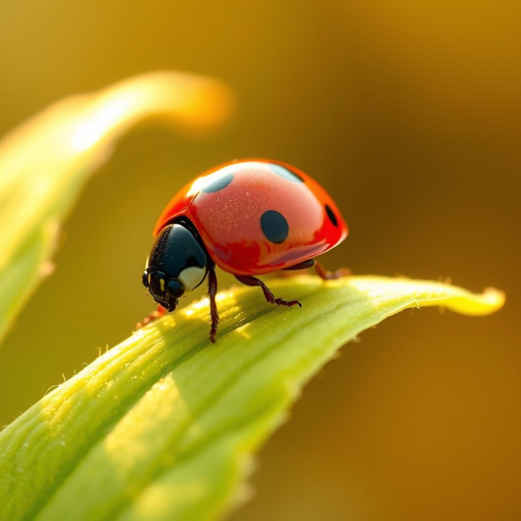 Ladybug on a Green Leaf in Whimsical Style
