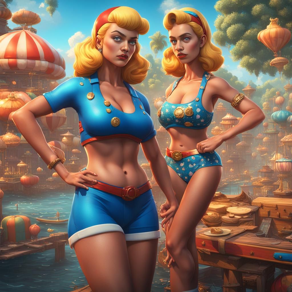 Two Women in Bikinis: Detailed Fantasy Art