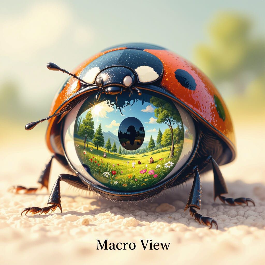 Ladybug's Eye Reflecting Miniature World: Macro View
