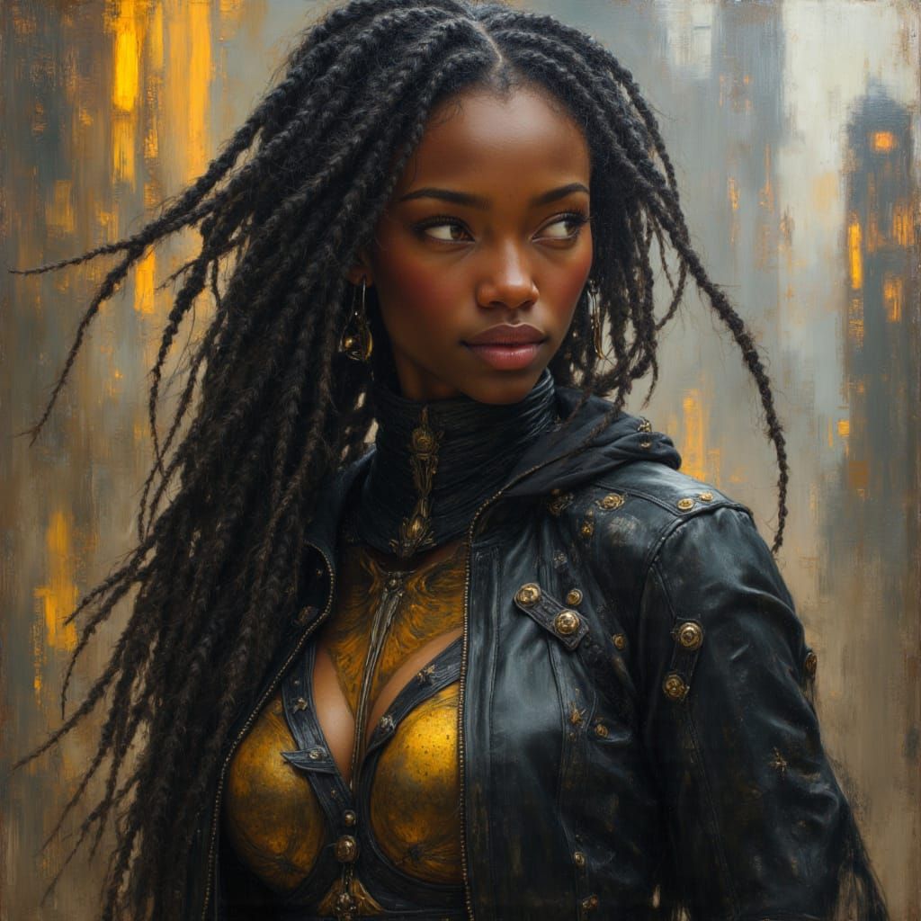 Cyberpunk Warrior Goddess in Futuristic City