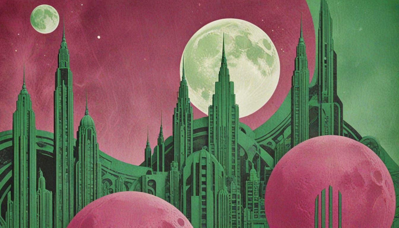 Luxurious Art Deco Cityscape Beneath a Flat Moonlit Sky