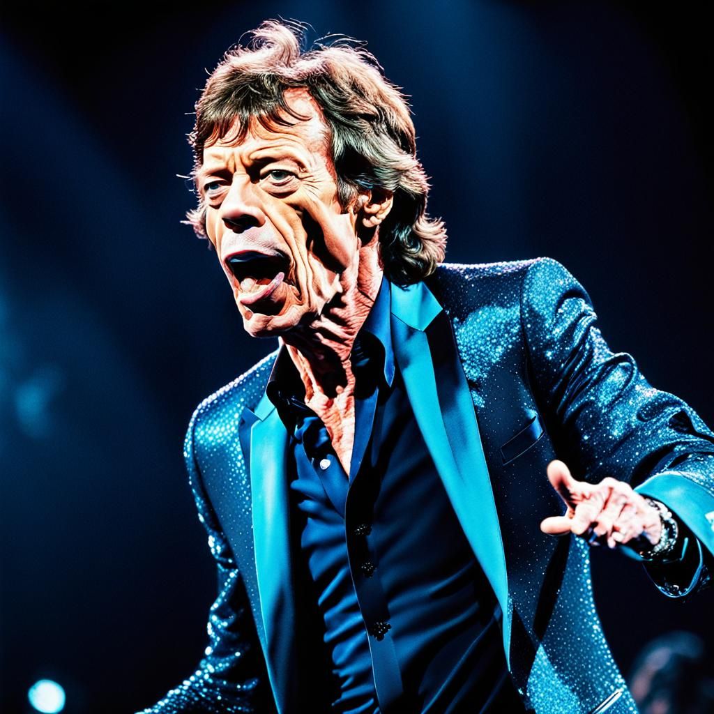 Mick Jagger on Stage: Hyperrealistic Splash Art