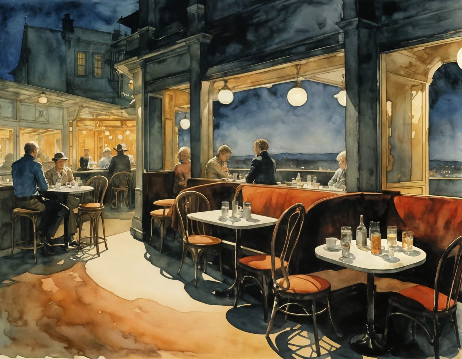 Watercolor Night Scene with Moebius Twist