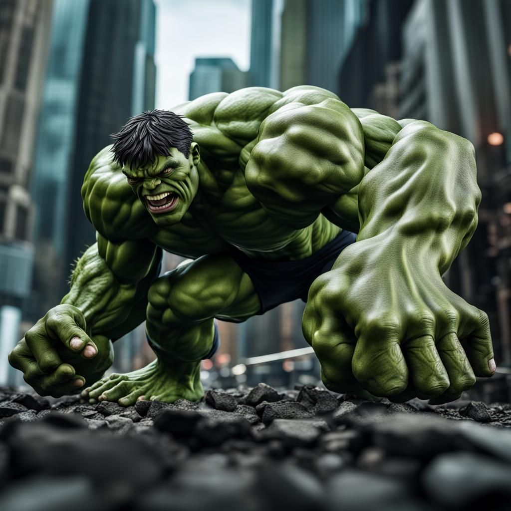 Hyperrealistic Hulk Image with Intricate Detail