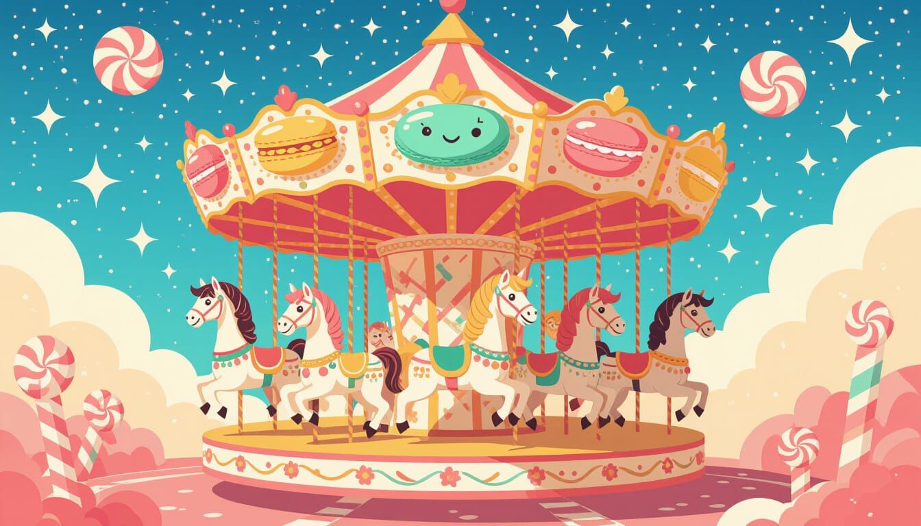 Whimsical Candy Carousel with Macaron Horses