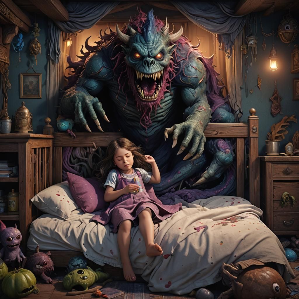 Monster Under Bed in Detailed Matte Painting