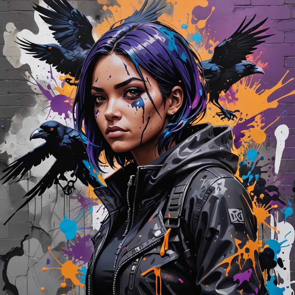 Raven in Graffiti Art Style