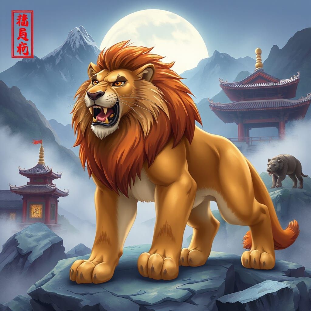 Majestic Korean Lion in Vibrant Korean Animation