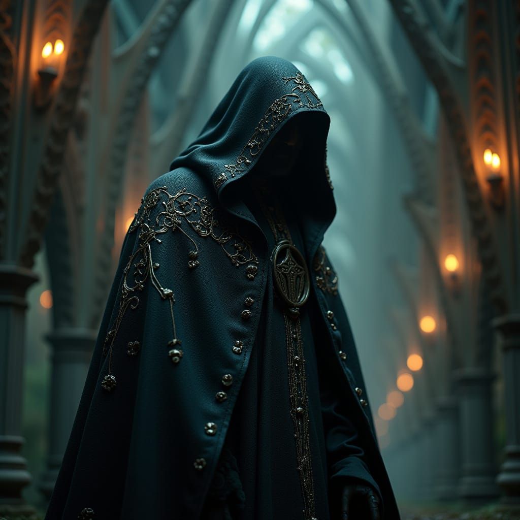 Mysterious Dark Saint in Gothic-Inspired Cloak