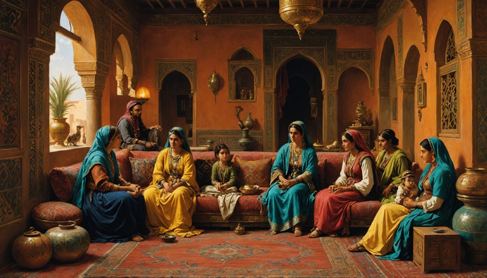 Orientalist Painting of Serene Domestic Scene in 18th Centur...
