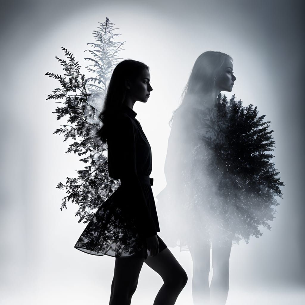Dramatic Double Exposure Silhouette Portrait in 16k