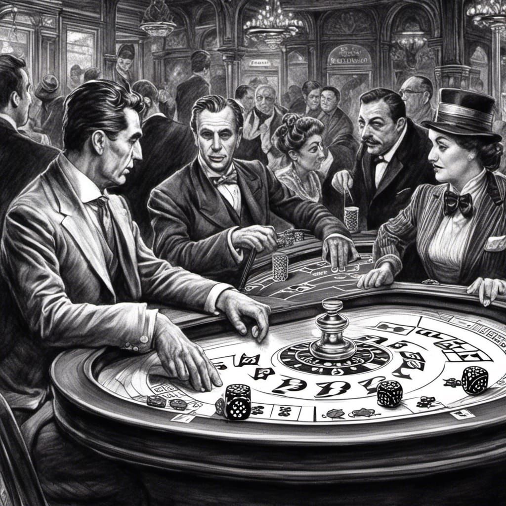Black and White Pen and Ink Casino Night