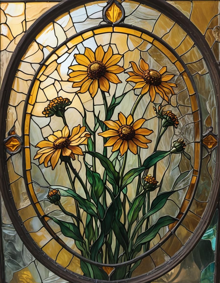 Sneezeweed Flower in Stained Glass Style