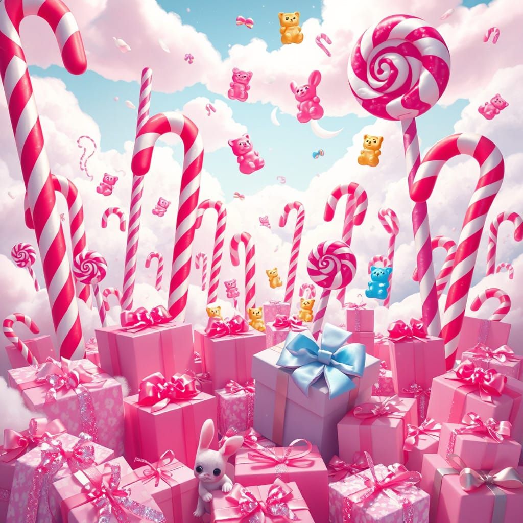 Whimsical Candy Cane Wonderland with Rainbow Hues and Playfu...