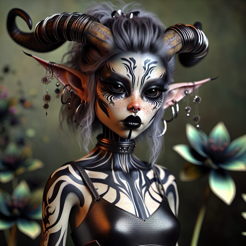 Ethereal Alien Goddess with Elven Ears and Tribal Markings