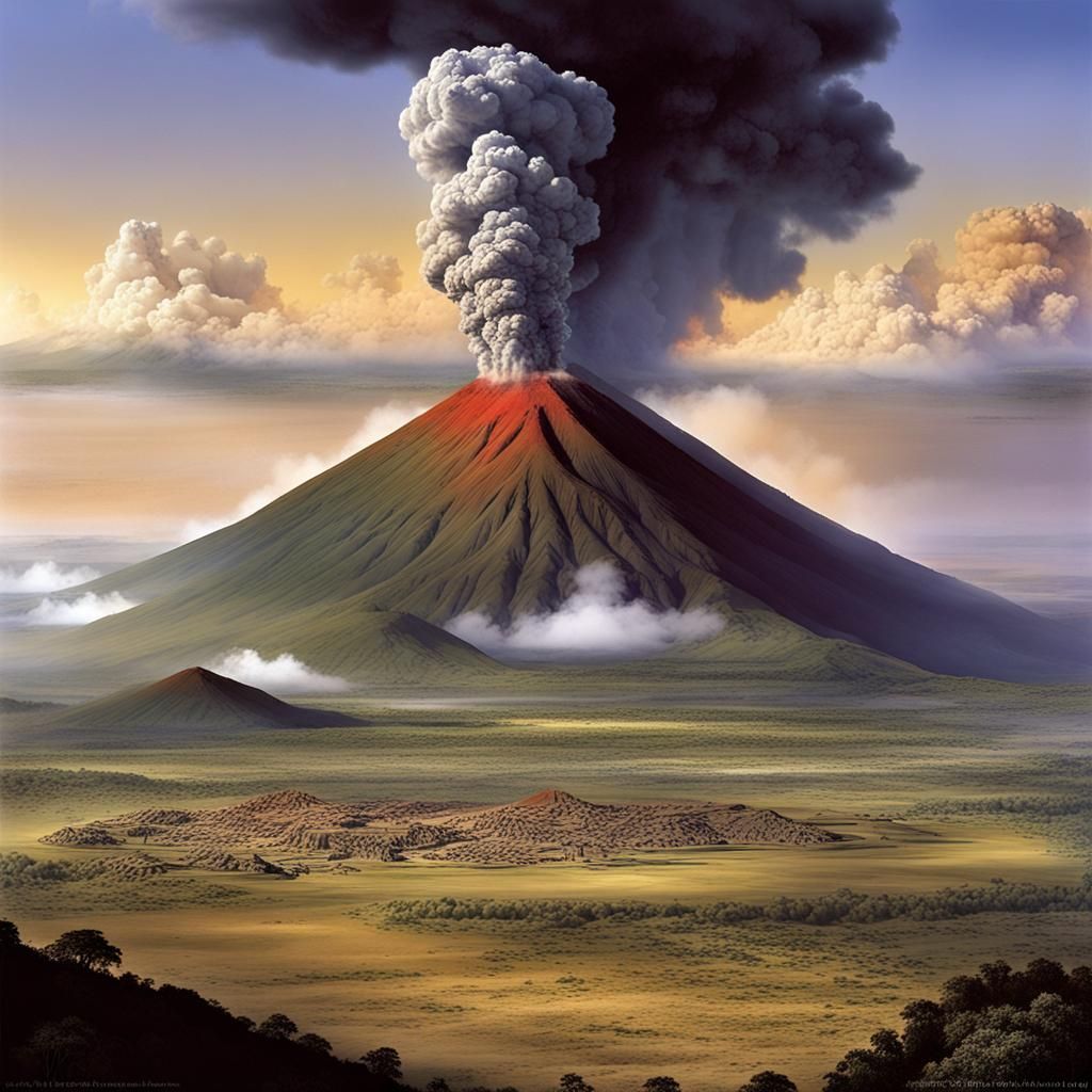 Volcanic Eruption in 6th Millennium BC, Detailed Matte Paint...