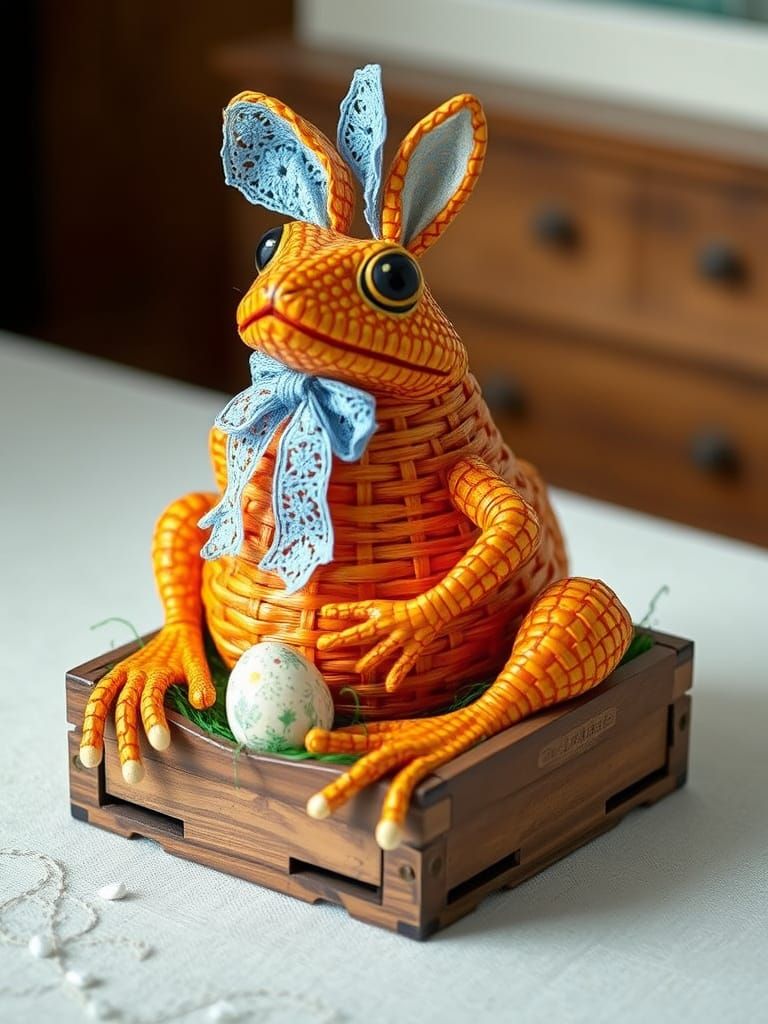Whimsical Easter Bunny in Phantasmagoric Basketwork Style