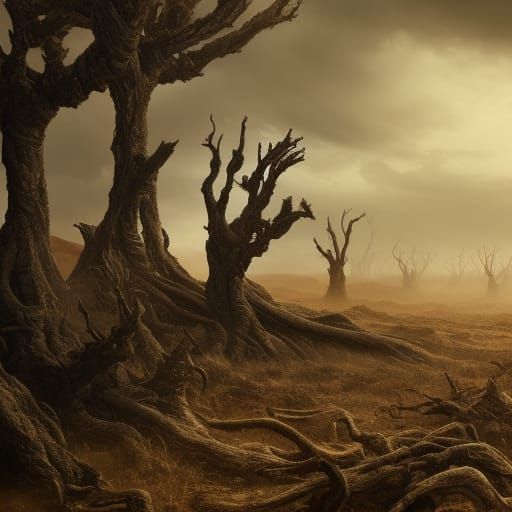 Dark Desert Fantasy Landscape in Digital Art Style