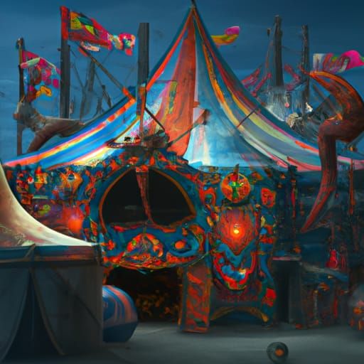 Creepy Circus Tent Filled with Clowns: Dark Fantasy Art