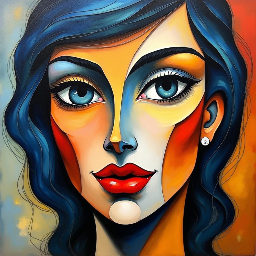 Cubist Woman with Intense Gaze