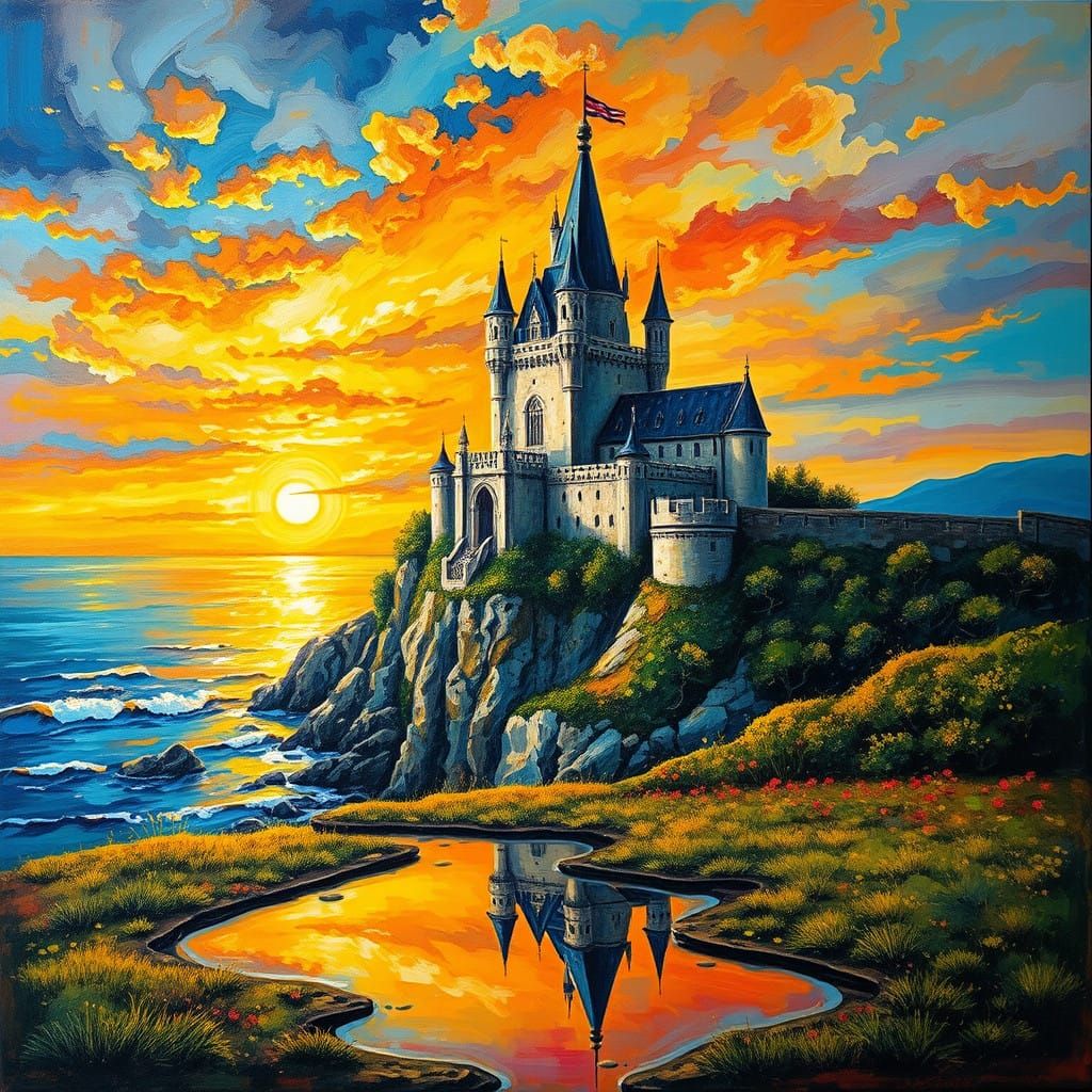 Castle Amidst Sunset Oceanic Dreamscape