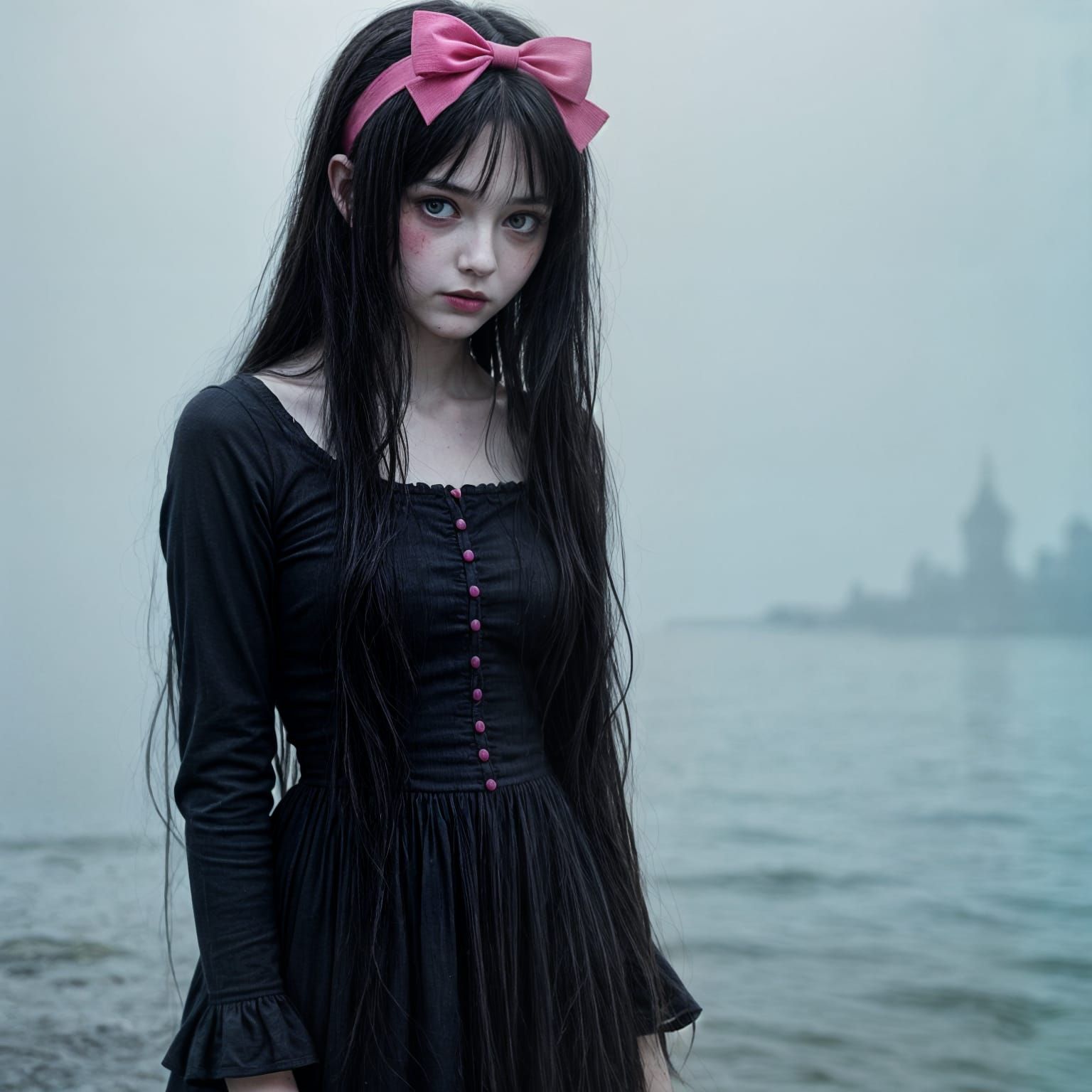 Samara from The Ring with Pink Bow Headband