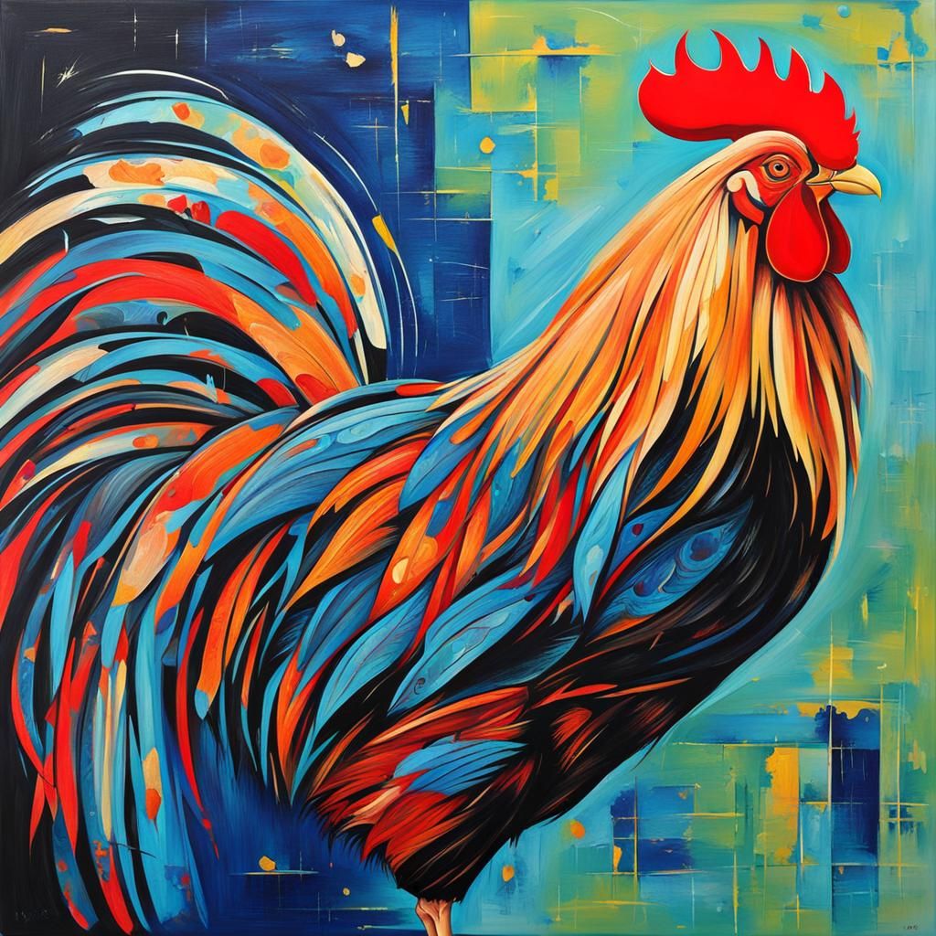 Abstract Rooster Art with Complementary Colors