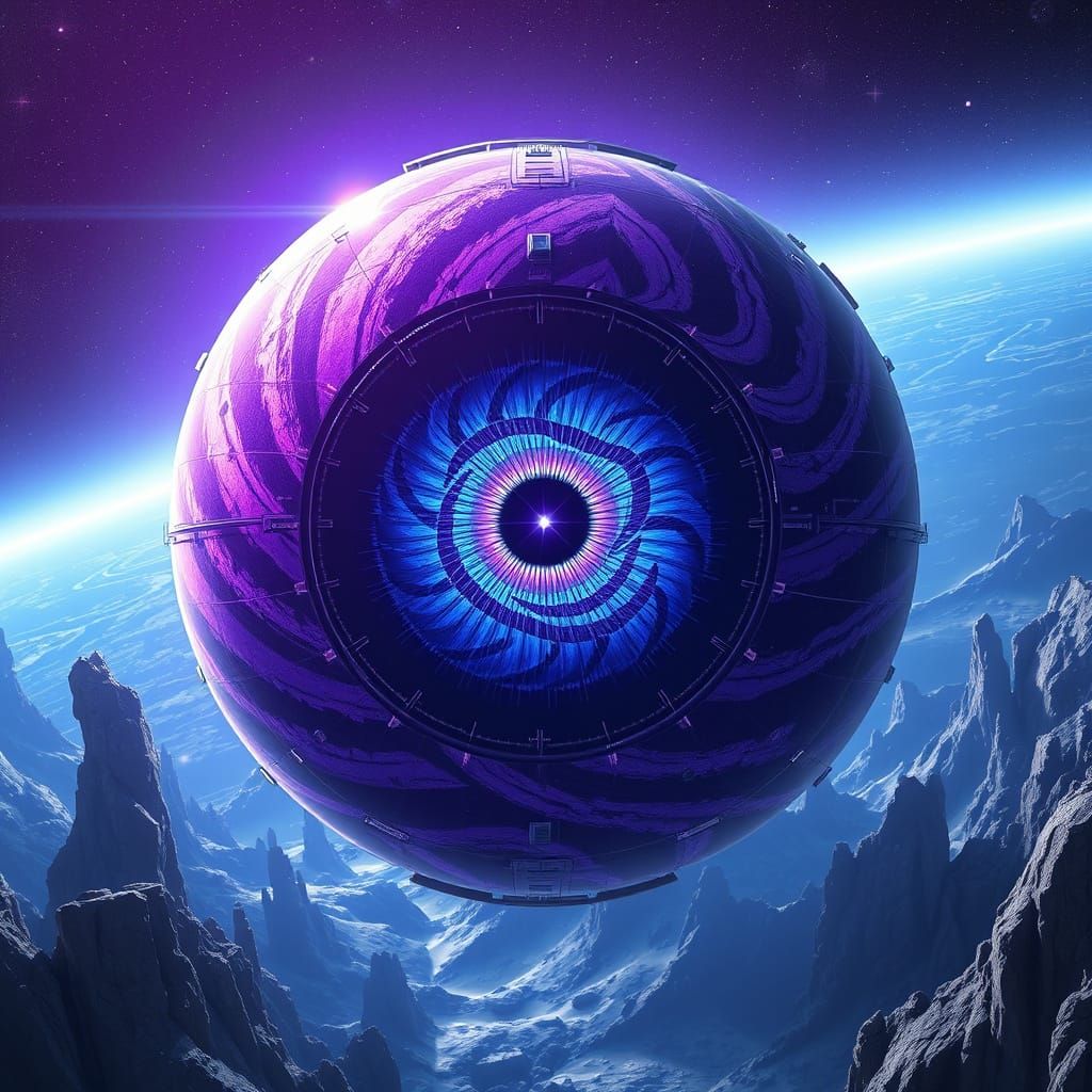 Cosmic Giant Eyeball Spaceship in 3D Anime Style