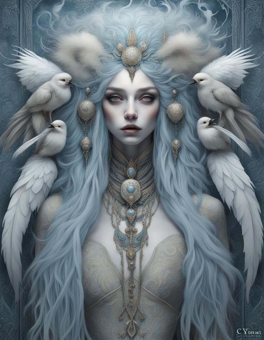 Gothic Ice Witch with Porcelain Skin in 3D