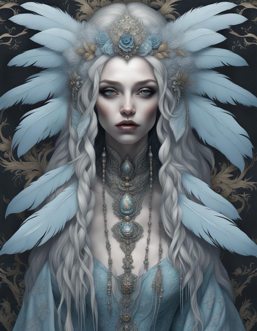 Gothic Ice Witch with Frozen Hair, Inspired by Japonisme