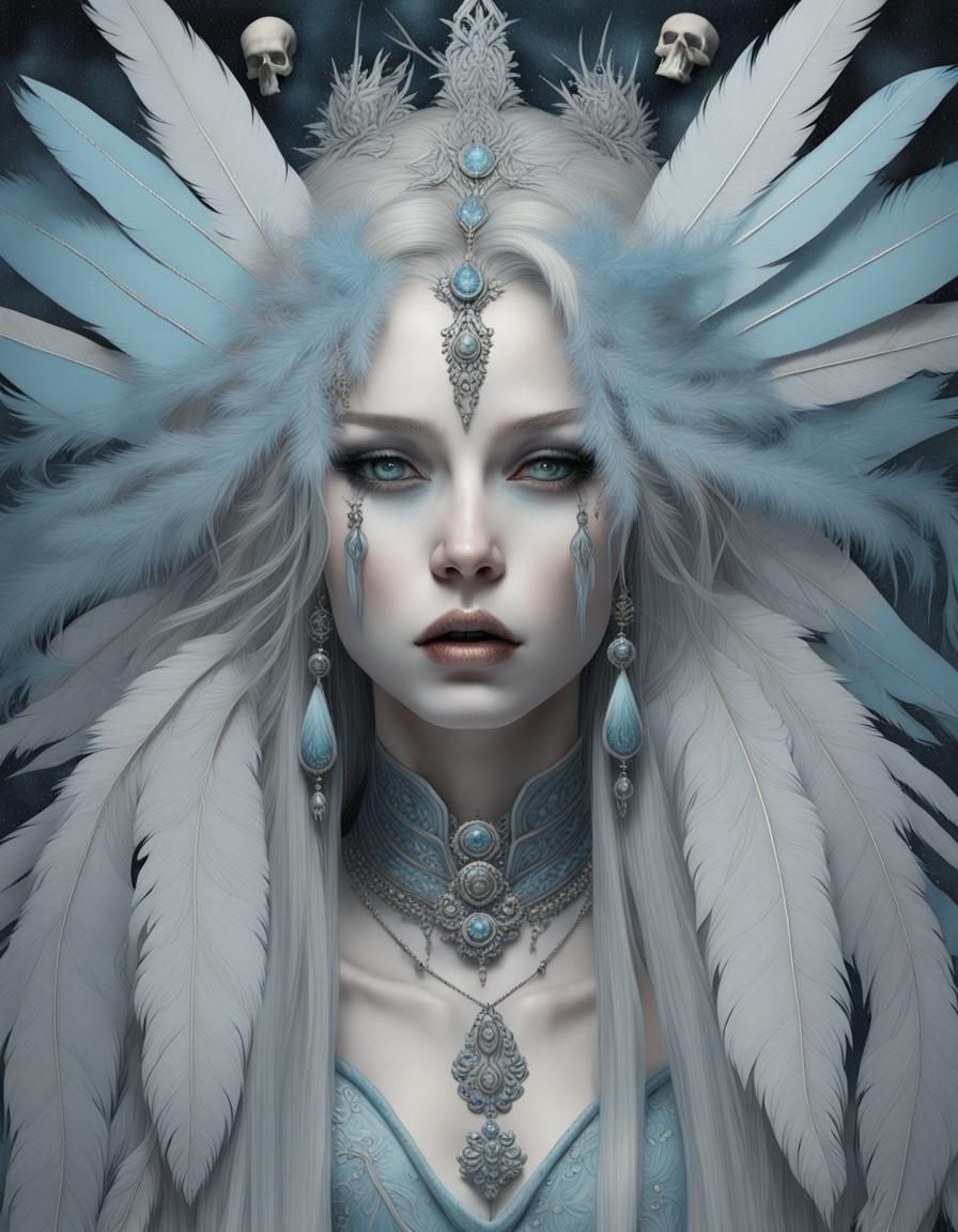 Gothic Ice Witch with Porcelain Skin in Japonisme Style