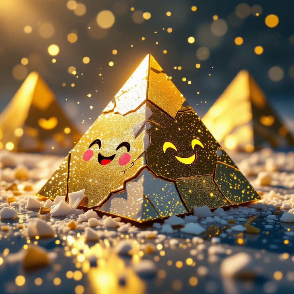 Golden Ice Dust Pyramids in CGI Style
